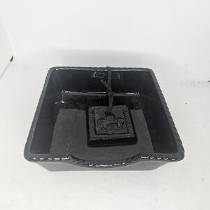 Cypress Home Turquoise Black Napkin Holder With Napkin Weight Fleur De Lis Used.